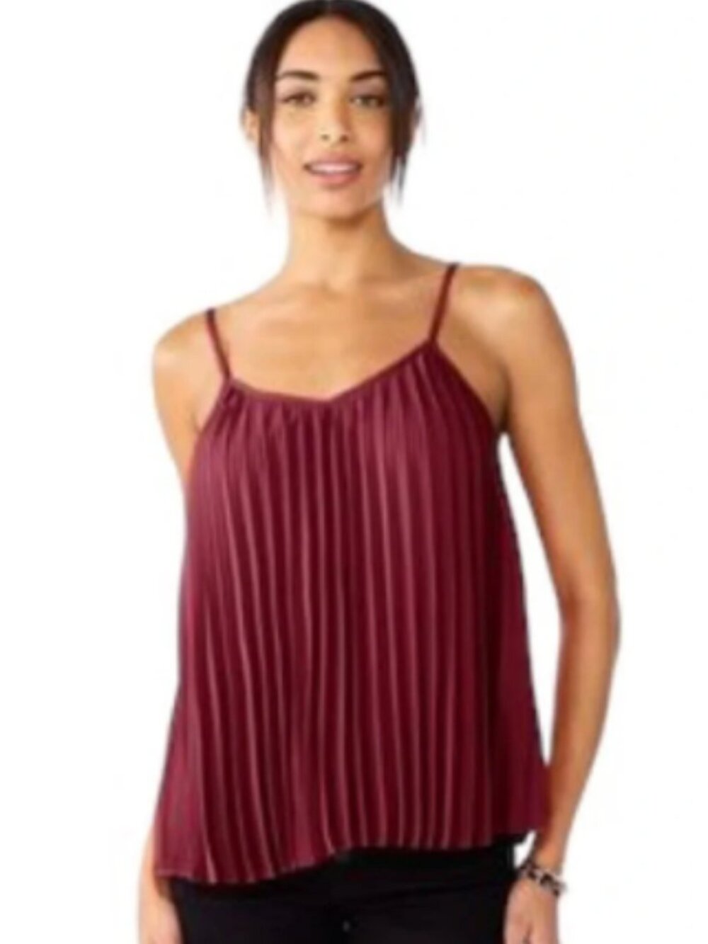 Nine West Women’s Size Small Pleated Swing Tank Top V-Neck Burgundy Raspberry